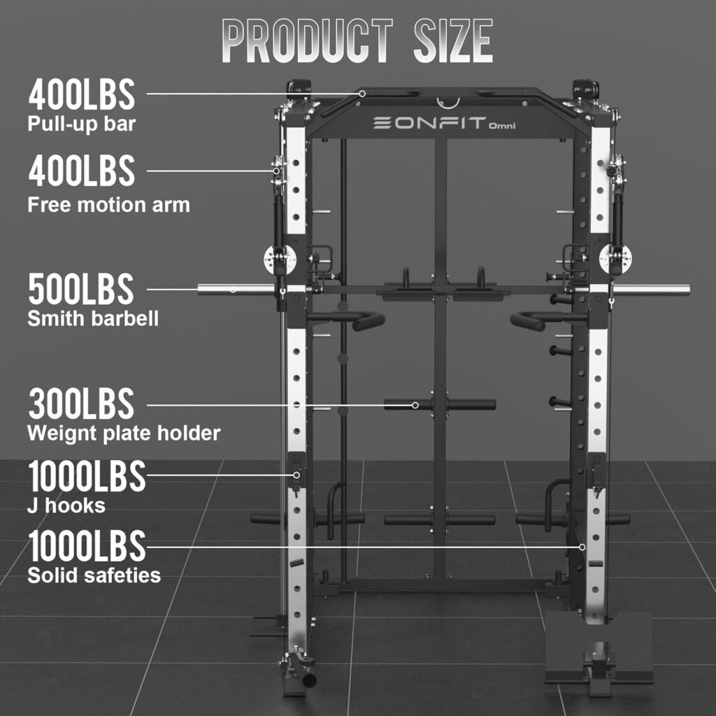 E5 MUL-Function Power Cage Squat Rack with 360°Adjustable Cable Crossover Machine, Two LAT Pull-Down Systems, Training Equipment with More Attachments for Home Gym