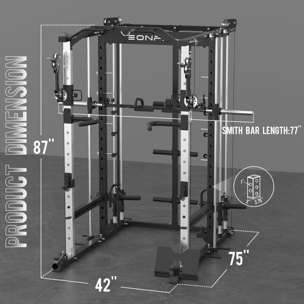 E5 MUL-Function Power Cage Squat Rack with 360°Adjustable Cable Crossover Machine, Two LAT Pull-Down Systems, Training Equipment with More Attachments for Home Gym