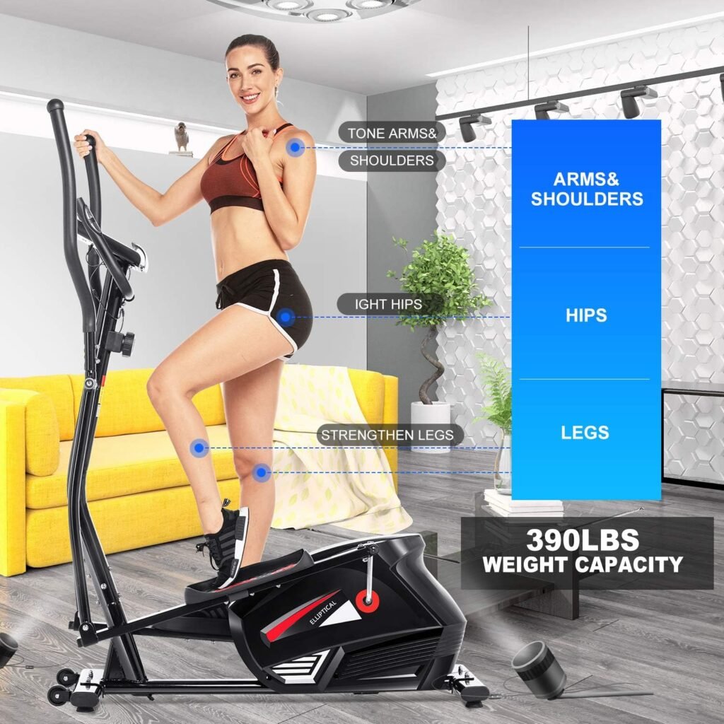 Eliptical Exercise Machine,APP Elliptical Cross Trainer for Home Use,Heavy-Duty Gym Equipment for Indoor Workout  Fitness with 10-Level ResistanceMax User Weight:390lbs