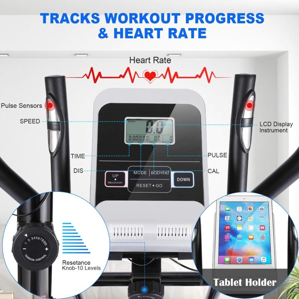 Eliptical Exercise Machine,APP Elliptical Cross Trainer for Home Use,Heavy-Duty Gym Equipment for Indoor Workout  Fitness with 10-Level ResistanceMax User Weight:390lbs
