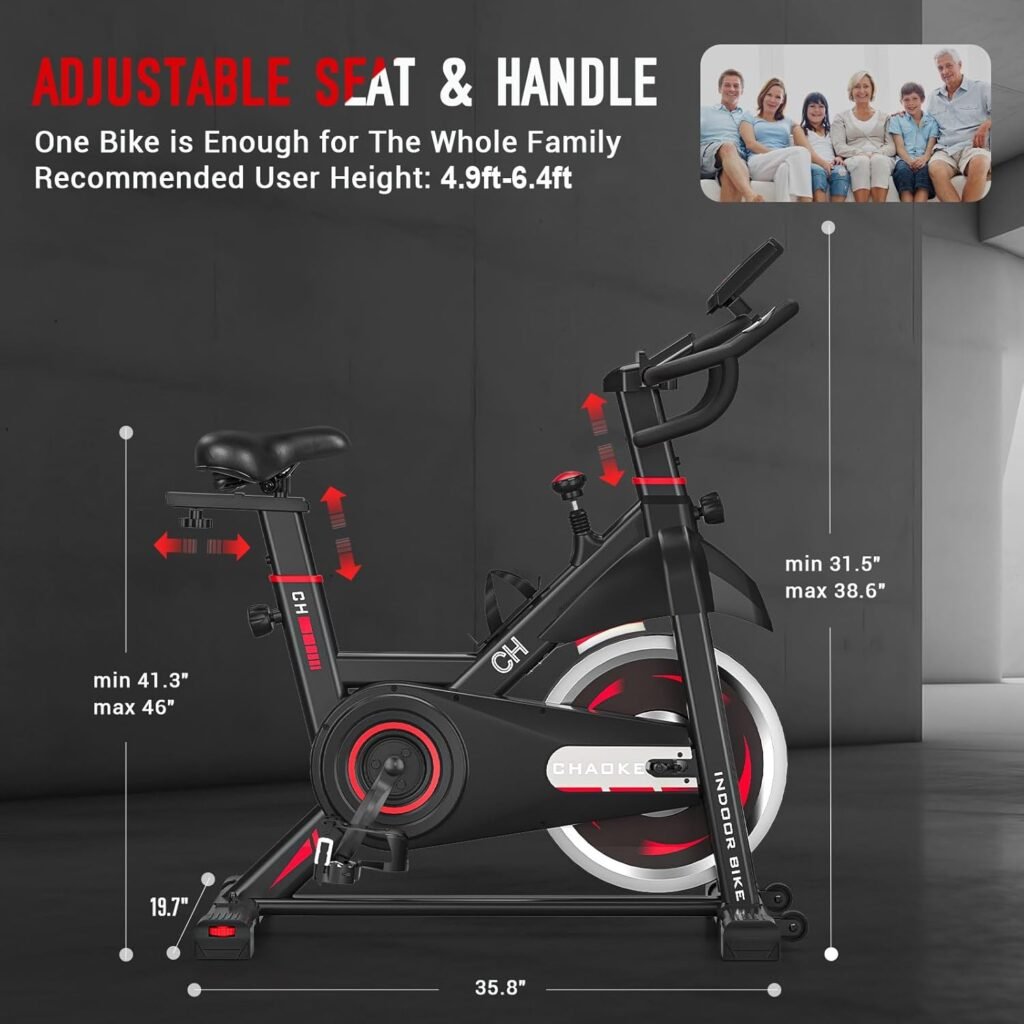 Exercise Bike, CHAOKE Stationary Bikes for Home with 330lbs Weight Capacity, Indoor Cycling Bike with Comfortable Seat Cushion, Silent Belt Drive, LCD Monitor for Home Gym Cardio Workout Training