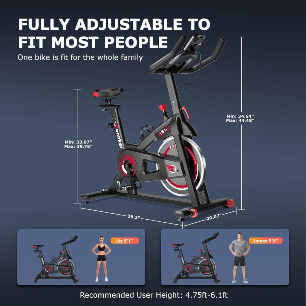 Exercise Bike, WENOKER Indoor Cycling Bike/Brake Pad Stationary Bike for Home, Indoor Bike with Silent Belt Drive, Heavy Flywheel, Comfortable Seat Cushion and Upgraded LCD Monitor