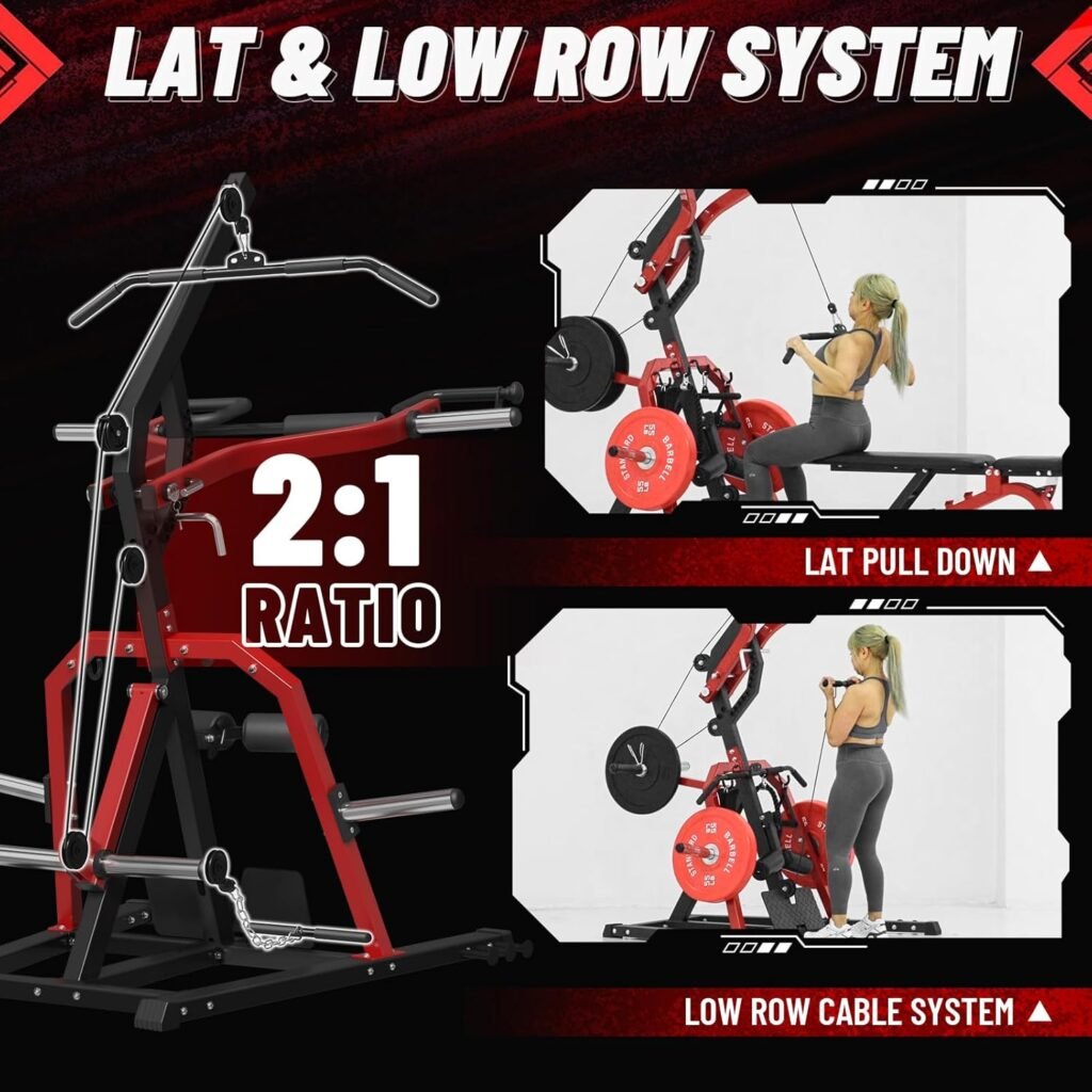 GMWD Leverage Gym, 2:1 Ratio Lever Gym with LAT Low Row System, 2055LB Multi Bench Press Machine for Strength Training, Adjustable Full Body Workout Machine for Home Gym