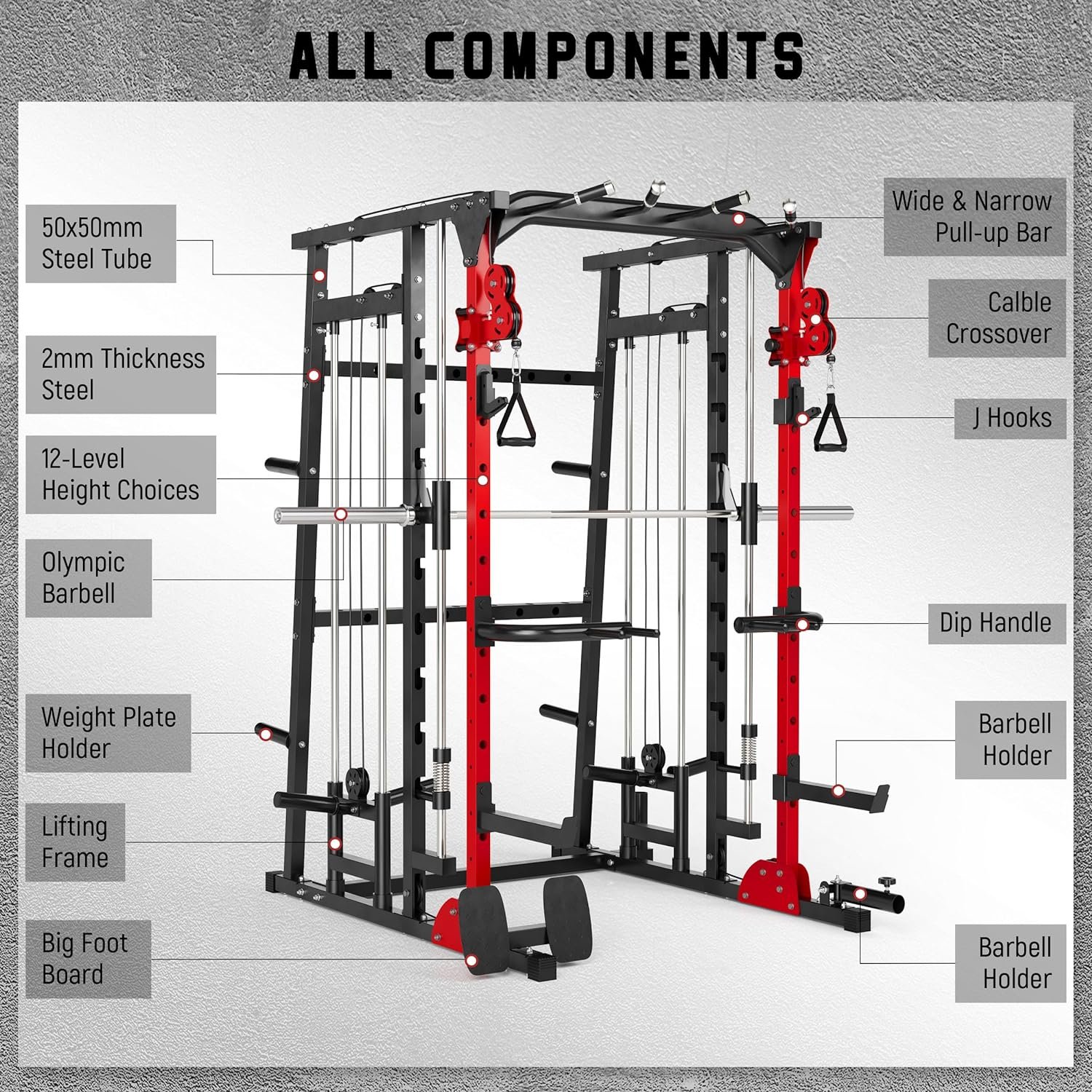 Major Fitness Smith Machine, All-in-One Home Gym Power Cage with Smith Bar and Two LAT Pull-Down Systems and Cable Crossover Machine for Home Gym