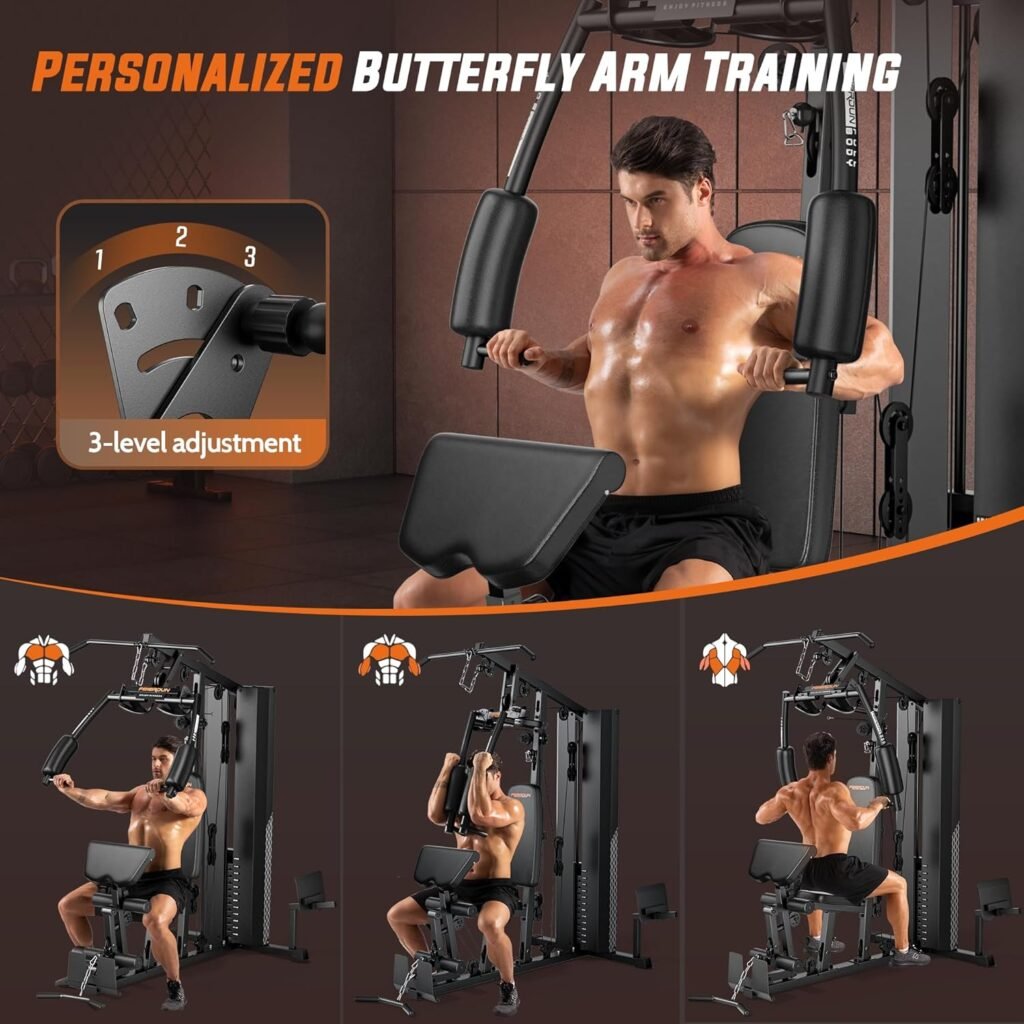 Multi-Functional Home Gym, Workout Equipment with Leg Press and Preacher curl, Home Gym Equipment for Full Body Workouts with Pulley System
