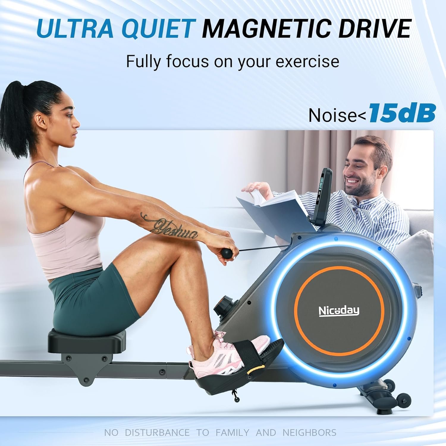 Niceday Rowing Machine  Elliptical Machine 16 Resistance Levels  400LB Weight Limit