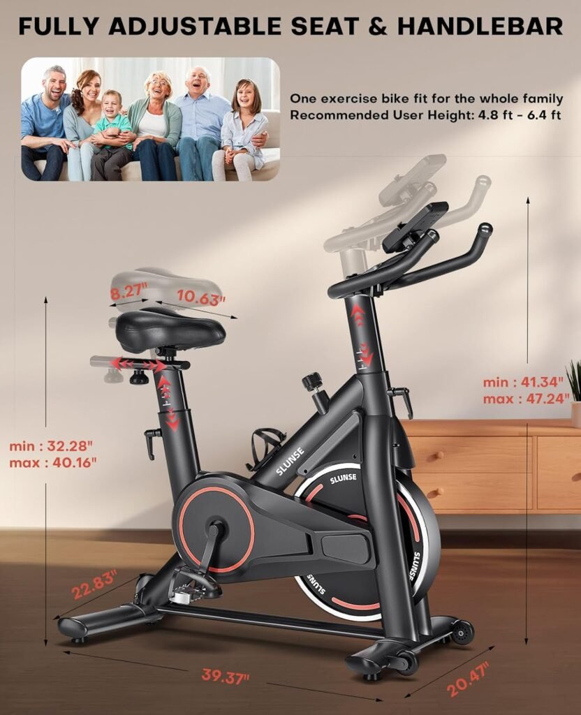 Stationary Exercise Bikes for Home, Magnetic Resistance Silent Belt Drive Indoor Cycling Bike with Digital Monitor  Phone Mount, 350lbs Weight Capacity Comfortable Seat Cushion, Red