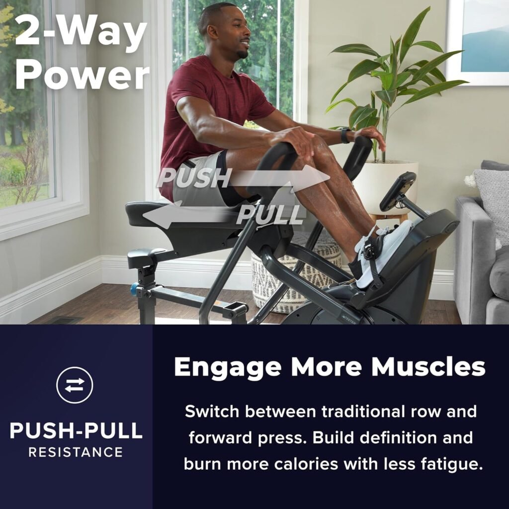 Teeter Power10 Rower with 2-Way Magnetic Resistance Elliptical Motion - Indoor Rowing Machine w/Bluetooth HRM Connectivity, Teeter Move App - Free Classes  Coaching