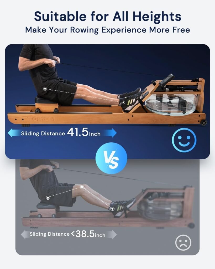 Water Rowing Machine for Home Use, Solid Wood Rower Machine with Upgraded Handle and Adjustable Footpad, TM3 Dedicated Monitor  Bluetooth Connection