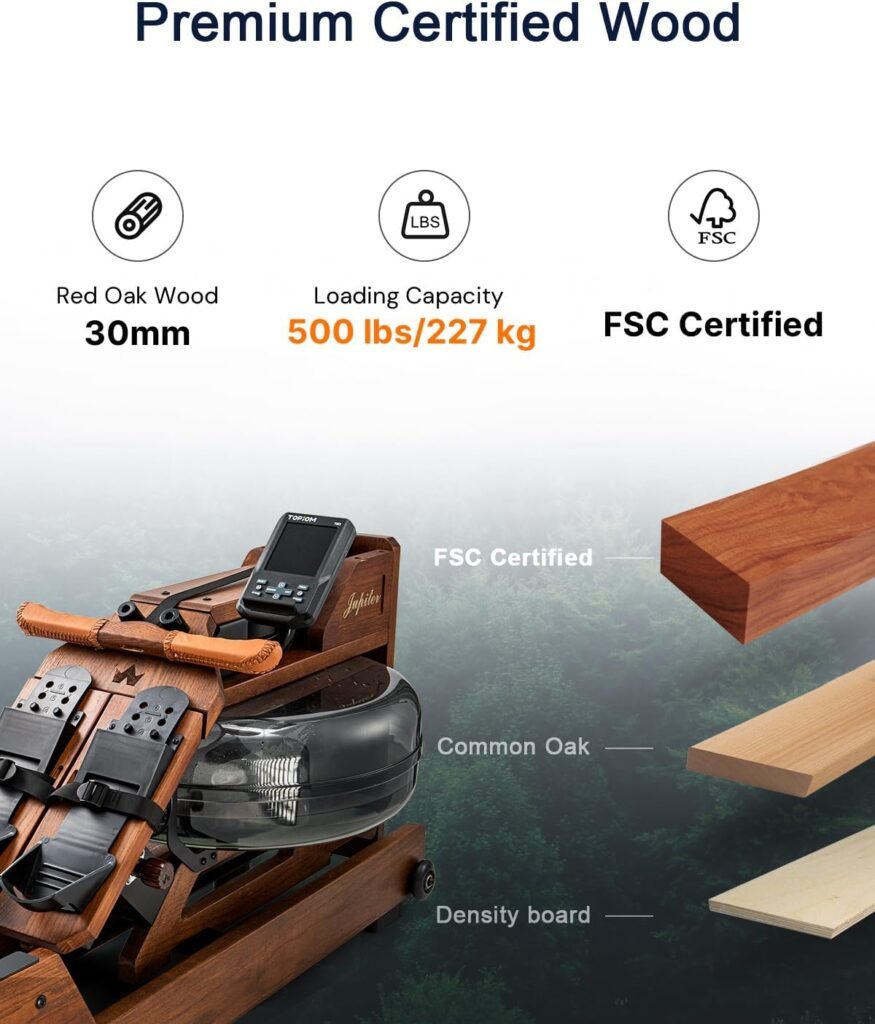 Water Rowing Machine for Home Use, Solid Wood Rower Machine with Upgraded Handle and Adjustable Footpad, TM3 Dedicated Monitor  Bluetooth Connection